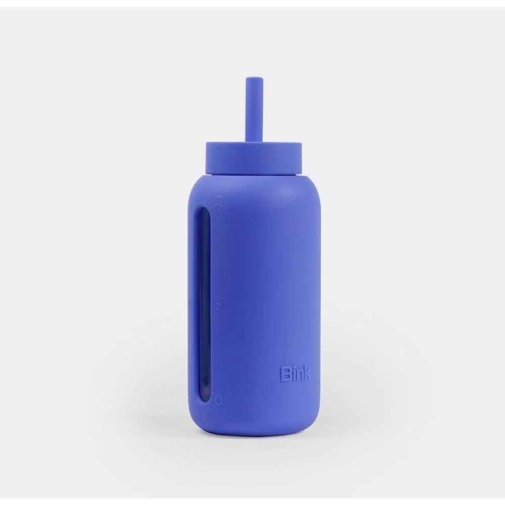 Bink 27oz Day Water Bottle Azure Azure w/ Straw Cap Reusable Glass Bottle NEW